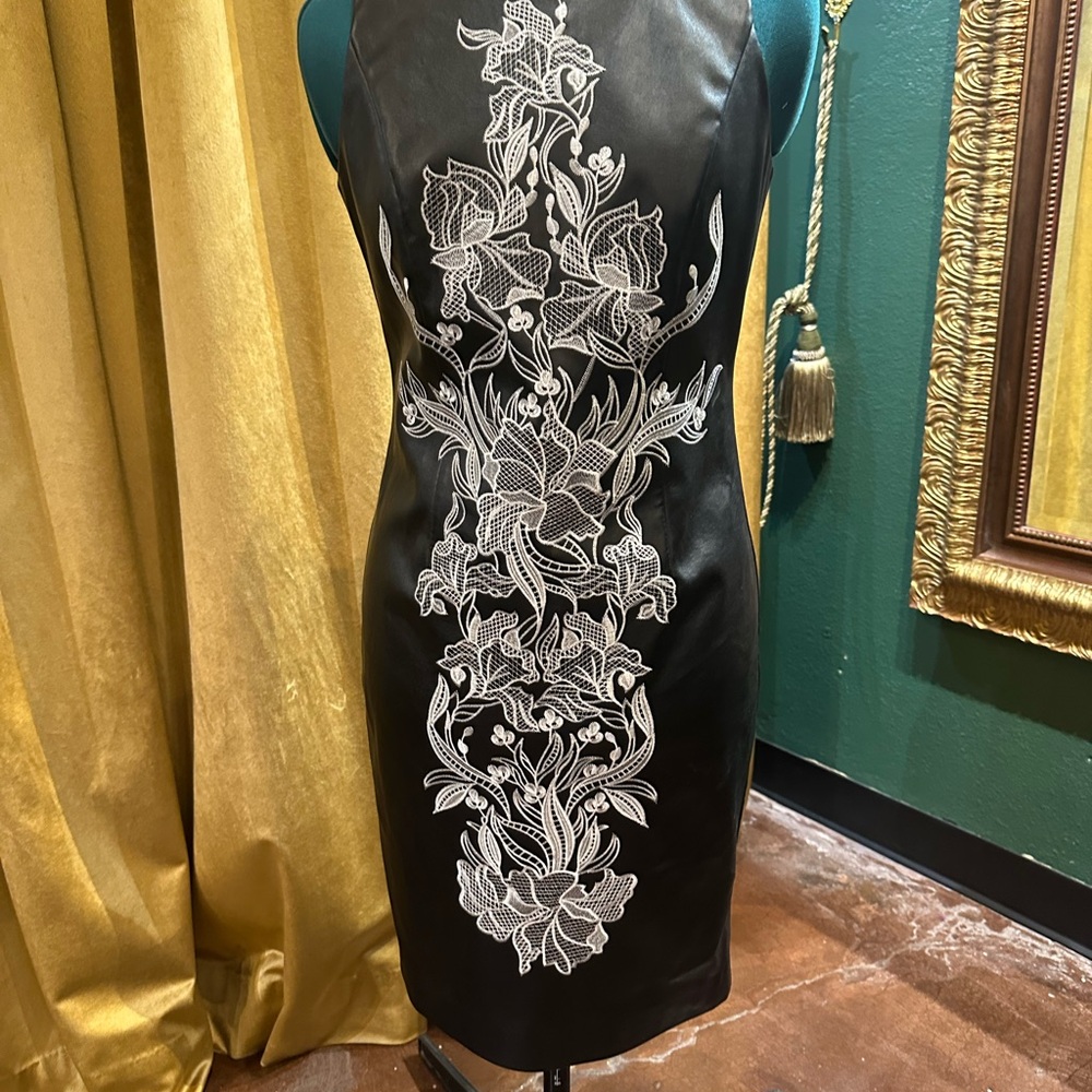 White House Black Market Black Dress with White Embroidery